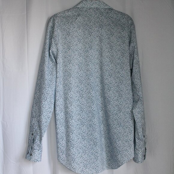 Reaction Kenneth Cole Long Sleeve Button Up White Blue Splatter Slim Fit Large - Picture 2 of 9
